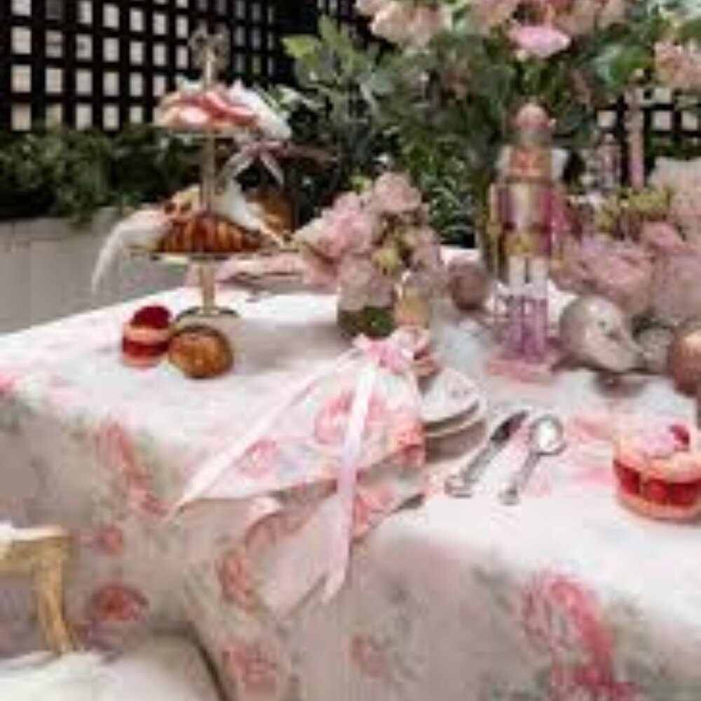 NEW NWT LOVESHACKFANCY EVERBLOOMING ROSETTES LINEN NAPKINS PEACHY PURPLE $175